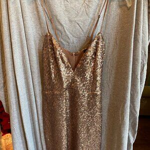 Lulus Sequin Mini Dress Small Retro Gold Bodycon V-Neck Sexy Cocktail Party SMAL